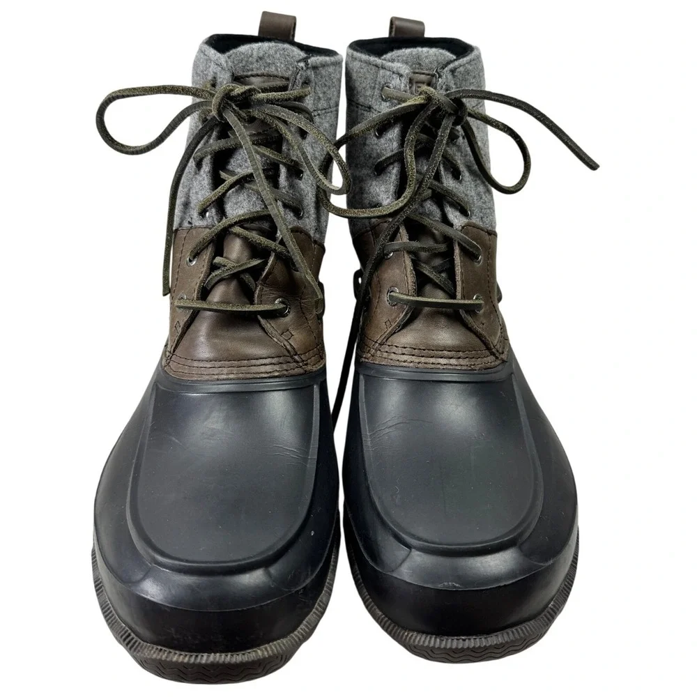 Sperry Avenue Duck Boots Mens 12 Brown Grey Waterproof Wool STS13461 Winter Rain
